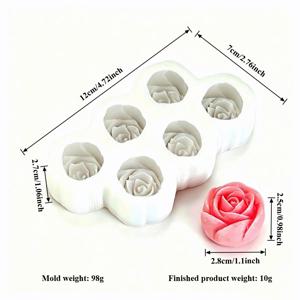 TEMU LONTL 6구 미니 장미꽃 몰드, DIY 공예용 - 향초, 비누 만들기, 점토 수지 석고 장식품, 시멘트 공예용 6개의 둥근 꽃 몰드가 있는 실리콘 몰드, 발렌타인데이 장식 선물용