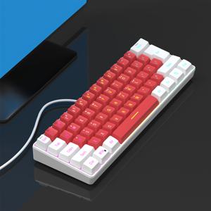 TEMU 화이트 & 레드 게이밍 키보드, 인체공학적 60% 컴팩트 RGB 키보드, 선물, 휴대용 컬러풀 백라이트 귀여운 소형 키보드, 노트북, PC, PS4, 호환