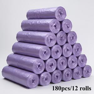 12롤 180개 대형 보라색 쓰레기 봉투, 편리한 롤형, 쉽게 찢어지는 두꺼운 누출 방지 튼튼한 내구성 가정 주방 욕실 사무실 야외 다용도 보관 가방 가정 사무실 청소 필수품 일상 필수품