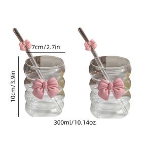 TEMU Kaplan 4개 세트: 컵 2개 + 빨대 2개, CATERPILLAR 빨대 컵, 고품질 고붕규산 유리, 북유럽 스타일 리본 컵, 내열성, 귀여운 휴대용 물컵, 어머니의 날 선물, 사무실, 피트니스, 캠핑, 사계절 컵