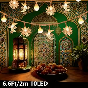 TEMU LED 라마단 조명, 달과 별 LED 스트링 조명, 실내 벽 장식용 - 가정용 축제 장식. AA 배터리 구동(배터리 미포함) | 6.6ft/2m