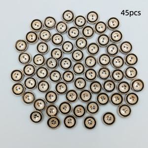 TEMU 45개입 1.5cm 스타일리시하고 트렌디한 원형 플라스틱 기하학 패턴 단추 (골드 색상), 레트로 하이엔드 디자인, 블랙 도트 및 2개의 구멍 특징, 옷, 가방, 모자, 코트, 스웨터, 셔츠 수제 재봉에 적합