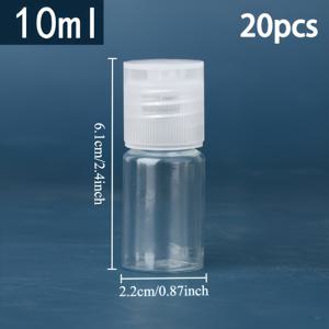 20개 투명 플라스틱 분량 조절 병 - 5ml/0.17oz, 10ml/0.34oz, 15ml/0.51oz 스퀴즈 디스펜서 병 (플립탑 캡 포함), 화장품··에센셜 오일용 여행용 액체 용기, 컴팩트 포장, 가벼운 디자인, DIY 코스메틱 보관