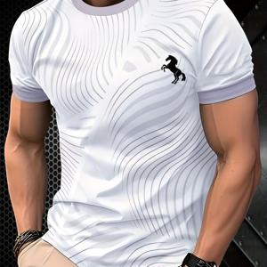TEMU 남성용 3D 프린트 반팔 티셔츠, 레귤러 핏 크루넥, 약간의 스트레치, 사계절 내내 편안한 데일리 언더셔츠, 패셔너블한 스트리트웨어, 세탁기 사용 가능, 통기성, 십대 및 성인용 내구성