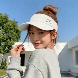 TEMU 여름 아이스 실크 여성 빈티지 캣자수 오픈탑 통기성 와이드 챙 썬캡 골프 테니스 야외 모자