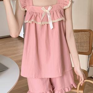 TEMU 칸나 여성잠옷 홈웨어 바지세트 공주 레이스 여름 파자마 실내복