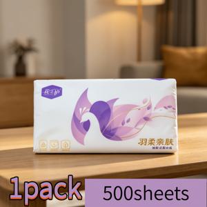 TEMU 500매/1팩 페이셜 티슈 페이퍼 타월, 부드럽고 가벼운 촉감, 5겹 (풀아웃형), 매우 두껍고 넓은 크기, 탄력 좋음, 아기 및 엄마 청소 티슈에 적합, 물과 함께 사용 가능