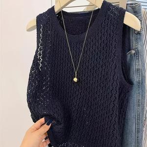 플러스 사이즈 - 플러스 사이즈 - Didi Direction 플러스 사이즈 패셔너블 우아한 봄 여름 가을 라운드넥 풀오버 스웨터, 편안한 원단, 캐주얼 포멀 단색 홀아웃 베스트 스웨터