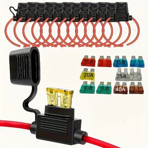 TEMU 12pcs 14AWG 인라인 파이즈 홀더 12V ATC/ATO 블레이드용 - 10A, 15A, 20A, 25A, 30A, 40A 파이즈 포함 - 내구성 있는 구리 구조, 컴팩트한 디자인, 자동차, 트럭, 보트, ATC 블레이드 호환성, ATC 블레이드 파이즈 홀더|컴팩트 파이즈 홀더|구리 파이즈 홀더