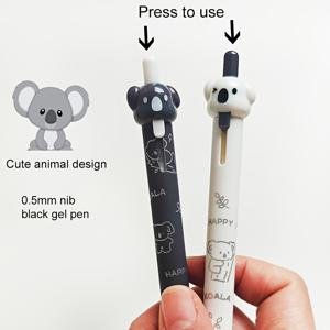 TEMU 2개 중성 펜 세트, 회색 및 흰색 코알라 모양 필기펜, 0.5mm 팁, 검은색 잉크 푸시형 중성펜, 흰색 펜 홀더 고급 중성펜. 회색 펜 홀더, 학생 필기용, 사무실 서명펜, 신학기 시즌 사용
