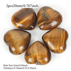 TEMU 20mm 가로 구멍이 있는 노란색 타이거 아이 하트 모양 스톤 비즈 2개 세트, 주얼리 및 팔찌 제작에 적합