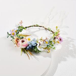 TEMU 1개 여성용 숲 시리즈 시뮬레이션 꽃 화환 축제 파티, 관광 공연, 사진 소품, 데일리 헤어 장식