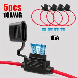5개의 인라인 퓨즈 홀더 세트, 16AWG 배선 하네스 포함, ATC/ATO 15A 블레이드 자동차 퓨즈용, 배터리 없음