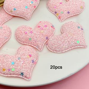 TEMU 20개 50*45mm 패딩 핑크 패브릭 하트 아플리케, 옷 모자 재봉용품 DIY 헤어 클립 밴드 액세서리