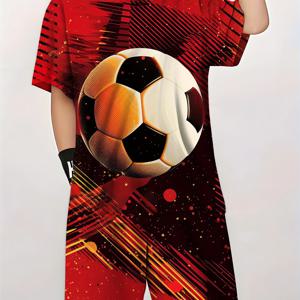 TEMU 3D 프린트 여름 반팔 세트 축구 세트 축구 유니폼 스포츠 상의 및 하의 스트리트 티셔츠 반바지, 야외용, 남아 및 여아 의류