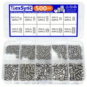 TEMU 500개 M2.5 M3 M4 304 스테인리스 스틸 육각 소켓 알렌 플랫 포인트 그럽 볼트 세트 나사 키트 박스