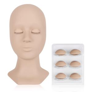 TEMU 속눈썹 마네킹 헤드, 교체용 눈꺼풀 연습용 4쌍 포함, 메이크업용 소프트터치 고무, 내추럴 라이트 베이지