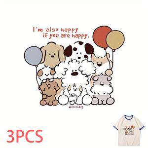 3개, DIY 열전달 스티커, 티셔츠, 청바지, 스웨트셔츠, 베개, 열전달 스티커, 내구성, 비닐 소재로 제작, 철로 전달 스티커, 절단 필요 없음, 철로로 쉽게 적용, 높은 커버리지 전달 인쇄, 의류 변환 열압기 - 귀여운 개 패턴 열전달 스티커.