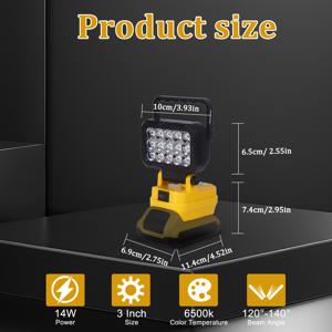 TEMU for Dewalt 리튬 배터리용 무선 LED 작업등, 비상용 투광등 캠핑 손전등, 다용도 듀얼 USB 출력 포트, 두 단계 밝기 조절, 야외용 휴대용 디자인, 캠핑 자동차 수리 건설 현장용, 배터리 미포함
