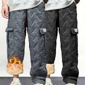 TEMU 남성용 헤비 듀티 겨울 카고 바지 1개: 보온 단열, 드로스트링 허리 (건설, 아웃도어, 데일리). 레그, 포켓, 추운 날씨. 내구성, 두께, 멀티 포켓, 따뜻함. 아웃도어 사용, 매니아 선호, 기능성 패션