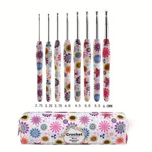 해바라기와 캐슈넛꽃 프린트 코바늘 8개 세트, 초보자용 2.75mm-6.0mm 코바늘, TPR 소프트 그립 프린팅 알루미늄 코바늘, 뜨개질, 공예, 재봉용품, 크리스마스/휴일 선물용