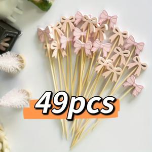 TEMU 49개 리본 꼬리 장식, 4.7인치 컵케이크 토퍼, 애피타이저용 리본 이쑤시개, 코켓 생일 파티 장식, 과일 꼬치 디저트용 브라이덜 샤워 꼬치 (리본)
