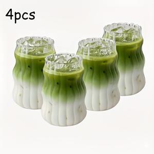 TEMU 4개 또는 6개 웨이브 유리 텀블러 세트. 각 용량은 530ml 또는 18oz이며, 내열성 붕규산 유리 재질로 제작되었습니다. 이 컵은 손으로 쉽게 세척할 수 있으며, 커피, 주스 등 음료 재사용에 적합합니다.