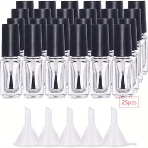 TEMU 25개 투명 유리 네일 폴리쉬 병 (5ml) + 브러쉬 포함, 액체 네일 폴리쉬, 립스틱, 마스카라 리필용 깔때기 5개