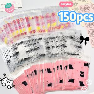 TEMU 딸기, 토끼, 폴카 도트, 아기 고양이, 리본, 하트 플라스틱 봉투 150개, 포장용 봉투, OPP 자체 접착식 봉투, 만화 프린트 포장용 봉투, 소형 파우치, 카드 포장용 봉투, 카테고리: 플라스틱 포장용 봉투