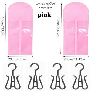 TEMU 가발 보관백 6개 세트, 핑크색 60cm 보관백 2개와 고리 4개 포함, 휴대용 가발 보호 커버, 여러 가발 스탠드 및 가발 보관에 적합한 가발 도구