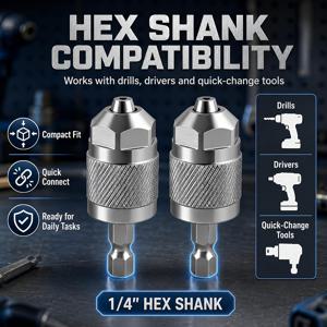TEMU 2개 키리스 드릴척 세트, 1.5-6.5mm 클램핑 범위, 퀵 체인지 육각 생크 3-잇금 금속척 어댑터, 자동 조임 드릴 비트 콜렛, 드릴, 전동 드라이버 및 가공용 범용 연결 액세서리