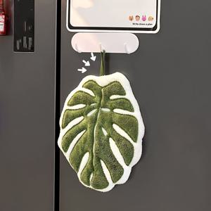 TEMU 몬스테라 델리시오사 잎사귀가 달린 창의적인 행잉 핸드 타월, 두꺼운 흡수성 천, 코랄 플리스, 욕실, 주방 및 가정용으로 적합. 식물 애호가를 위한 선물 및 플라워 가게 장식품으로 이상적입니다.