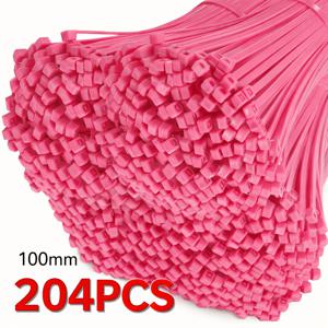 TEMU 204개 핑크 나일론 케이블 타이, 100mm/4인치 X 3mm 자동 잠금 정원 지퍼 타이, 식물 지지대, 덩굴 및 줄기용, 케이블 정리를 위한 강력한 플라스틱 패스너, 가정, 정원, 차고 및 DIY 정리용