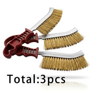 TEMU 곡선형 손잡이 미끄럼 방지 강철 와이어 브러시 3종 세트, 금속 녹 및 용접 슬래그 제거용 브러시, 가정용 BBQ 그릴 및 주방 기름때 청소용 와이어 브러시
