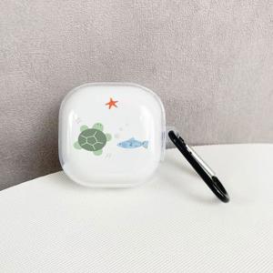 TEMU 삼성 갤럭시 버즈2/프로/갤럭시 버즈 라이브/FE용 8442 거북이 물고기 패턴 이어버드 케이스, 갤럭시 버즈2 프로용 보호 커버, FE 이어버드 보호 케이스, 갤럭시 버즈 프로용 라이브 소프트 케이스