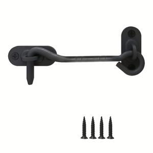 문 고리 잠금 장치, 내구성이 뛰어난 고리 잠금 장치 1개 및 나사 4개 포함, 농가 문 잠금 장치, 검은색 고강도 문 잠금 장치, 방풍 및 방수 창문 고리, 고강도 도어 잠금 장치, 농가, 창고, 코티지, 창문, 욕실에 적합
