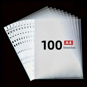 TEMU 100개입 고강도 페이지 보호 커버, 8.5 x 11.0인치 종이 보관, 9.25 x 12인치 상단 천 개방, 두꺼운 투명 11홀 3링 바인더 호환