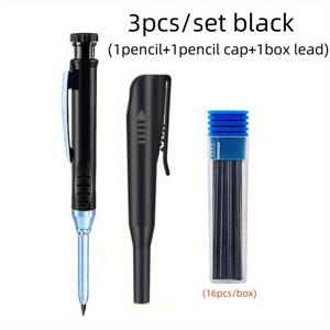 TEMU 고체 목수용 연필 세트 (리필 연필심 및 캡 포함), 2.8mm 깊은 구멍 메커니컬 펜슬 마커, 목공 및 도면 작업용 내장형 연필깎이 (연필 1개 + 캡 1개 + 연필심 1박스)