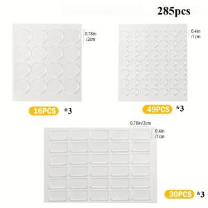 TEMU 285/570개 미니 양면 접착 스티커 세트, 투명하고 흔적 없음, 강력하고 드릴 불필요, 재사용 가능한 투명 나노 접착 패드, 공예, 자동차, 가정 및 사무실 벽면 적용에 적합, 3가지 모양