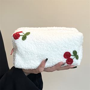 TEMU 달콤한 체리 모양 베개 정리함 - 대용량 귀여운 지퍼 메이크업 파우치, 및 여행용, 휴대용 베개 커버 (손세탁 가능)