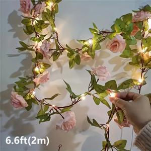 TEMU 20 LED 샴페인 로즈 가랜드 스트링 조명 - 웨딩, 크리스마스, 파티, 홈 데코용 로맨틱 플로럴 바이네 요정 조명 (2M(6.6Ft) 또는 5M(16.4Ft), 배터리 작동, 스위치 제어, 플라스틱, 꽃 테마, 배터리 미포함) | 크리스마스