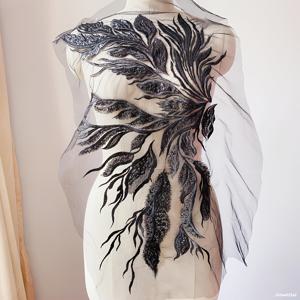 TEMU 웨딩드레스 장식용 금색, 검정색, 흰색 레이스 패브릭 장식 아플리케 자수 1개, DIY 재봉 액세서리