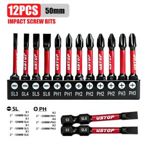 TEMU S2 고경도 12개 세트 50mm 십자 및 일자 임팩 드라이버 비트, 미끄럼 방지, 내마모성, 내충격성, 파손 방지, 다양한 사양, 가정 장식, 목공 작업에 적합
