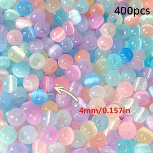 TEMU 400개, 28g4mm 혼합 색상 캣아이 브러시드 라운드 구슬, 핸드메이드 DIY 팔찌 목걸이 주얼리 액세서리용 루즈 비즈