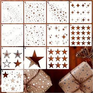 TEMU DIY 공예용 12개 반짝이는 별 스텐실 - 카드 만들기, 스크랩북, 패브릭 & 베개 아트, 배경 템플릿, 혼합 미디어용 다용도 플라스틱 템플릿