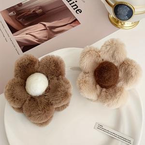 TEMU 2개 세트 우아한 플러시 플라워 헤어클립, 심플하고 귀여운 퍼프 헤어 액세서리, 여성 데일리 및 스타일링용