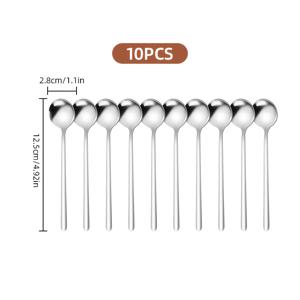 TEMU 10개 스테인리스 스틸 커피 스푼, 디저트 스푼, 티스푼, 스푼, 조미료 스푼, 가정, 레스토랑, 커피숍, 파티에 적합, 식기세척기 사용 가능, 주방용품