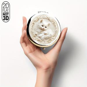 1개 빈티지 우아한 미니 접이식 거울 - 휴대용 원형 개인 메이크업 거울, 및 골드 필리그리 프레임, 고양이 디자인, 평면 컴팩트 여행용 거울, 유리 표면 및 힌지 메커니즘, 이동 중 터치업에 이상적