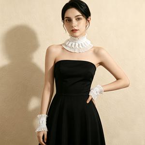 TEMU 여성용 넥셔츠 펄스칼라 레이스 펄스카프 펄스커프핏 3종 세트, 블랙 곰팡이 엣지 홀아웃 스탠드칼라 장식칼라 다용도 스태キャ블 셔츠커프핏 여성 액세서리