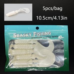 TEMU 루어 미끼 5개입, 대형 물결 곱슬꼬리 그럽 소프트 베이트, 10.5cm/4.13인치/7g, 농어, 창꼬치고기, 바다낚시용, 생체모방 물고기 루어, 농어 인조미끼, 농어용